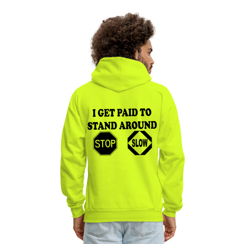 I get Paid To Stand Around (Flagger) Men's Hoodie - safety green